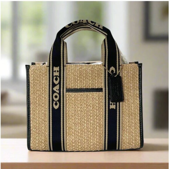 Coach Smith Tote 24 Small Leather Brown Straw Crossbody Bag CAL89 ORG PKG - Picture 1 of 11